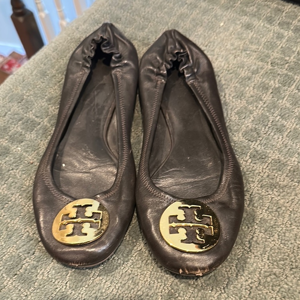Tory Burch Brown Leather Ballet Flats